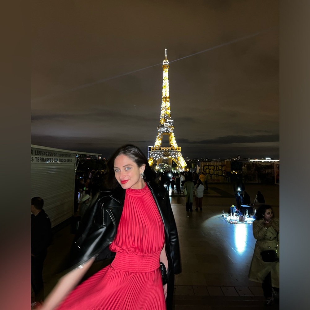 Red Pleated Midi Dress